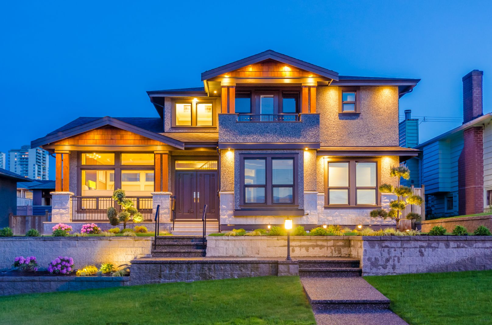 Luxury house at night in Vancouver, Canada.